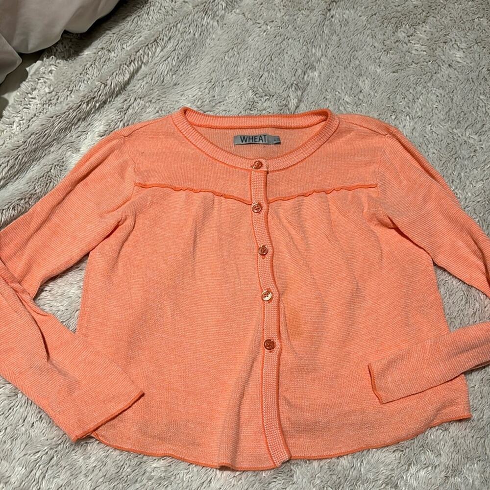 Wheat 6 peach cardigan 💯 cotton soft cozy euc